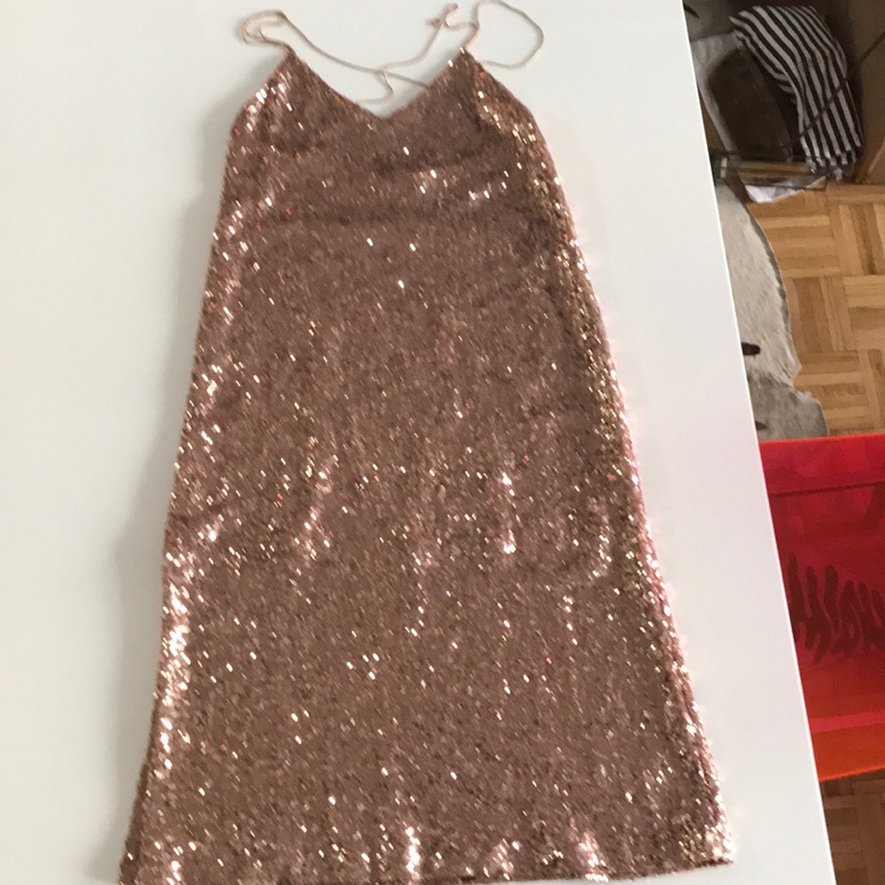 Zara Collection Rose Gold Sequin Slip Dress | Size M | Below Knee